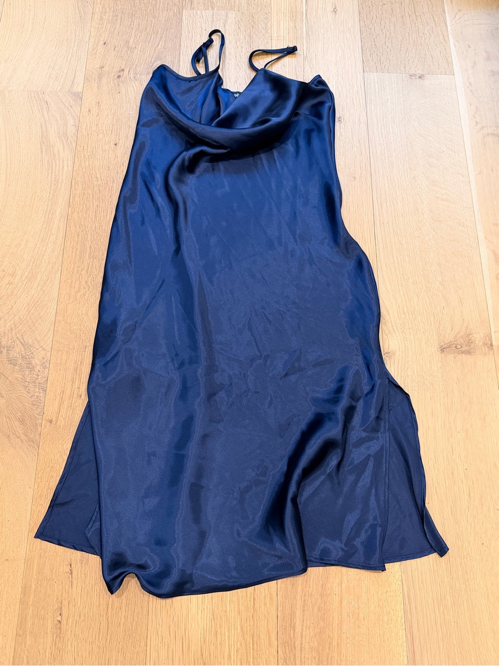 Bebe Satin Slip Dress Navy Blue Cowl Neck Midi Dress Y2K Made in USA Small